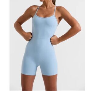 Bo + Tee Scoop Neck Open Back Unitard Ice Blue